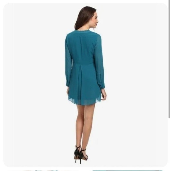 BCBGENERATION | Viridian Long Sleeve Ruffle Green Midi Dress XS - Picture 4 of 10